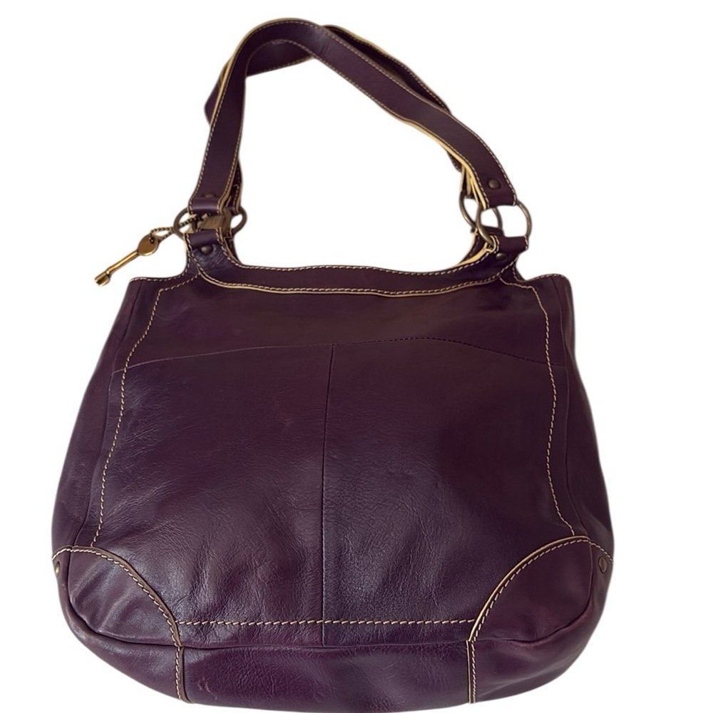 Fossil Vintage purple/plum leather bag with attached key, - Picture 5 of 14